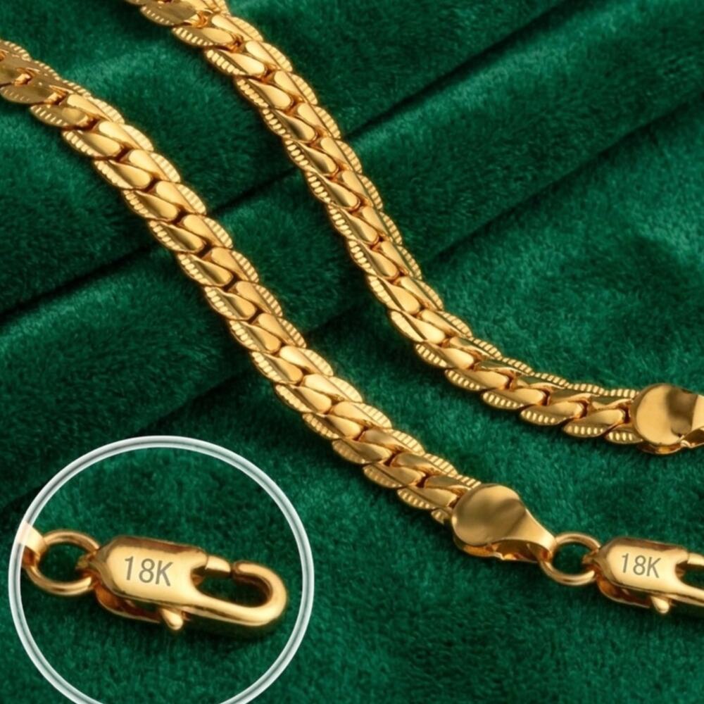 Stamped 18K Gold Plated 6mm Full Sideway Chain Necklace 50CM Unisex